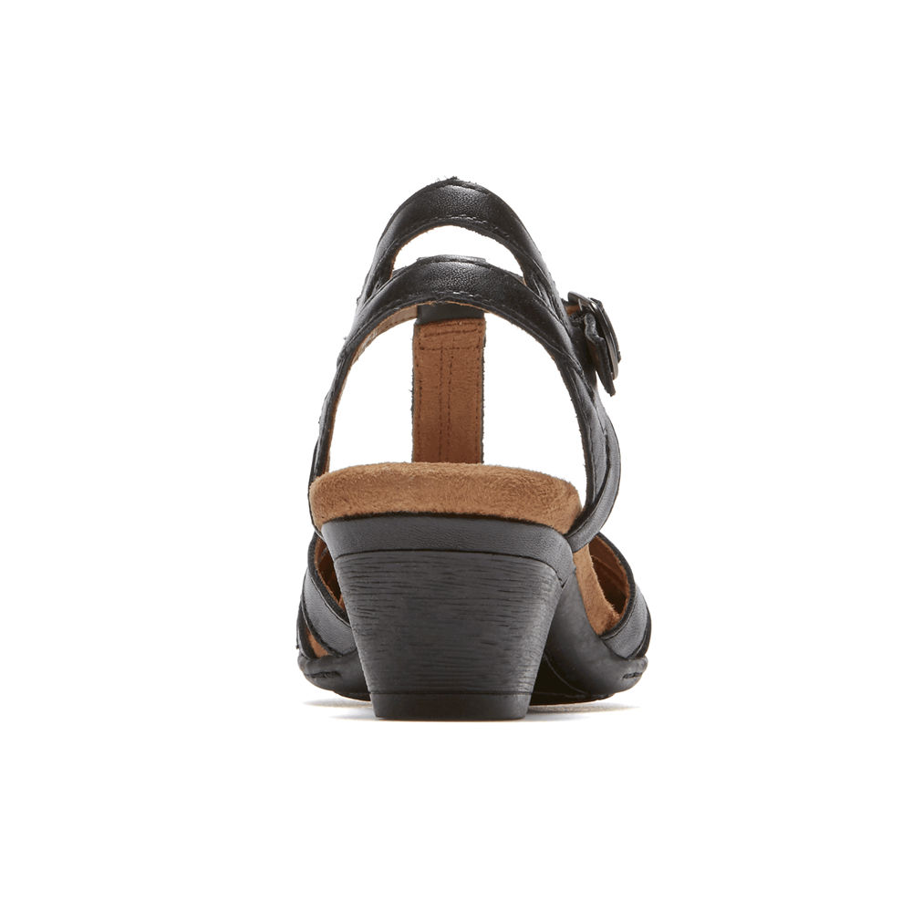 Sandálias Rockport Mulher Pretas - Cobb Hill Aubrey T-Strap - 91723BXEU